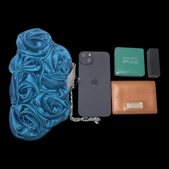 Rose 3D Evening Clutch Electric Blue Cottagecore Wedding Guest NWT - Picture 3 of 12